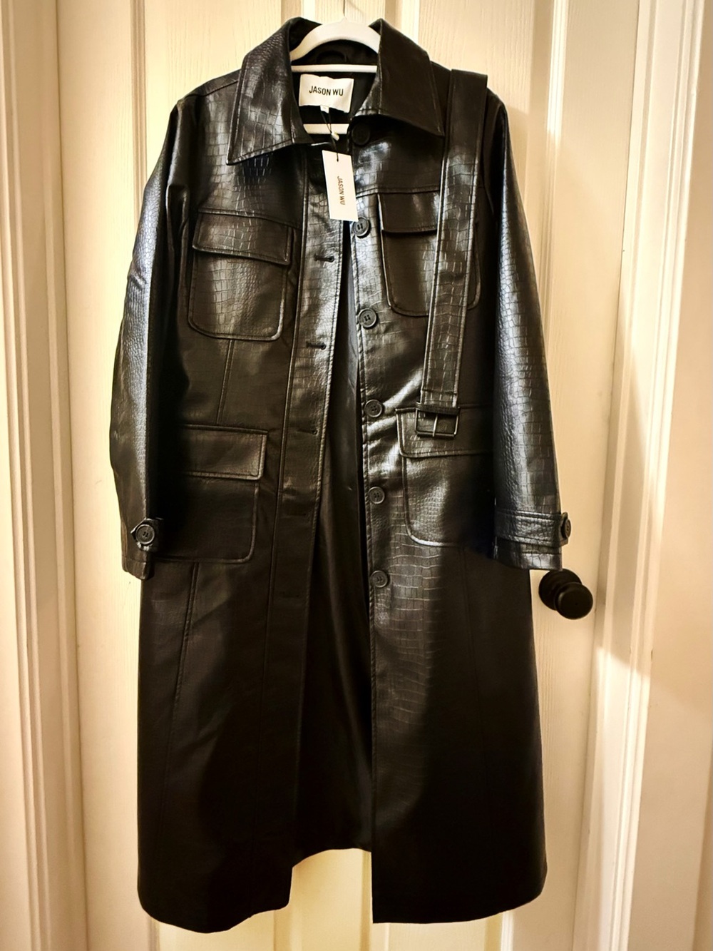 Jason Wu Croc-Embossed faux
Black Leather Trench Coat - Picture 3 of 6